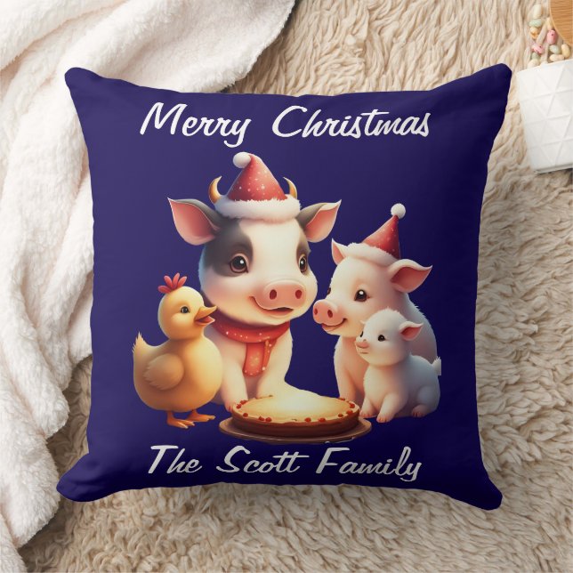 cow, lamb, pig and chicken Throw Pillow Kudde (Filt)