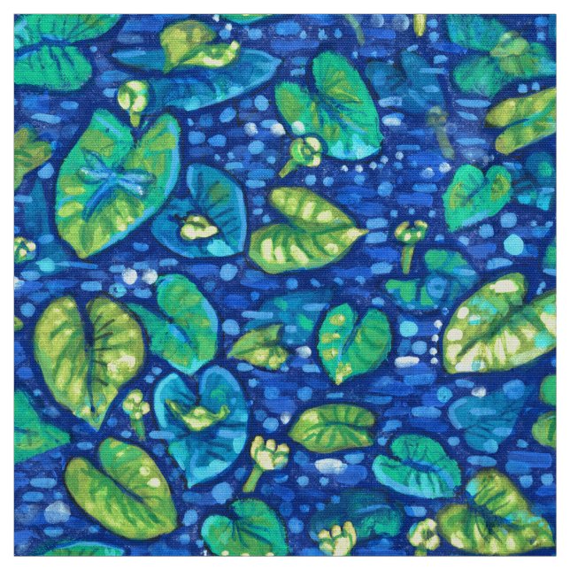 Cow Lilies, Spatterdock Summer Pond-Blommönstret Tyg (Provkarta)