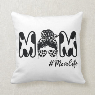 Cow Mamma Life Messy Bun Mamma Cow Birthday Farmer Kudde