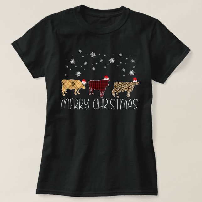 Cow Merry Christmas Cute Plaid Leopard X-Mas Pajam T Shirt (Design framsida)