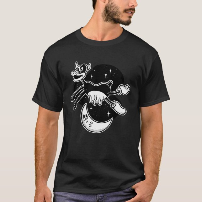 Cow milky-way moon space jump t shirt (Framsida)
