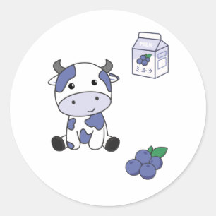 Cow Mjölk Kawaii japansk blåbär Runt Klistermärke