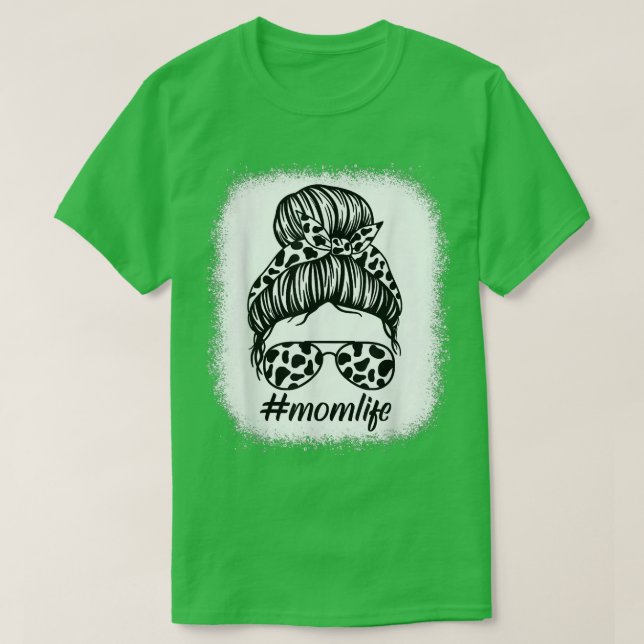 Cow Mom Life Farmer Mothers Day Messy Bun Bleached T Shirt (Design framsida)