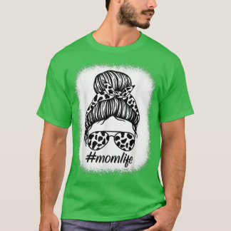 Cow Mom Life Farmer Mothers Day Messy Bun Bleached T Shirt