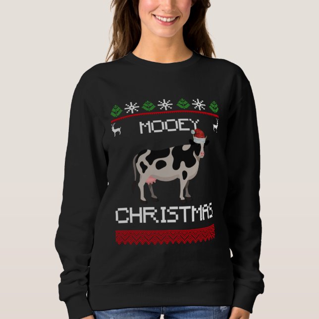 Cow  Mooey Christmas  Cow With Santa Hat T Shirt (Framsida)