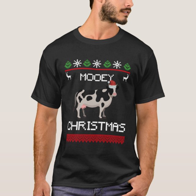 Cow  Mooey Christmas  Cow With Santa Hat T Shirt (Framsida)