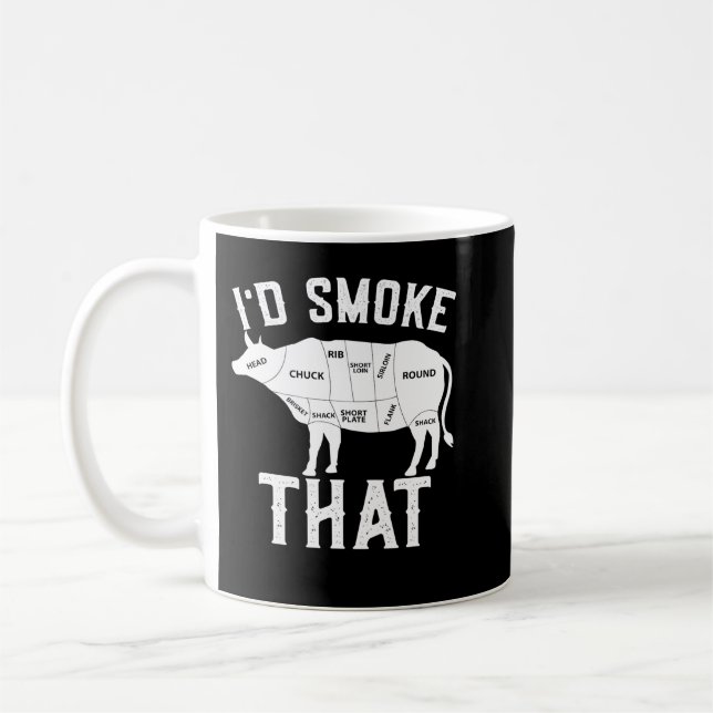 Cow Mooey Manar Id Smoke that Butcher BBQ Grilling Kaffemugg (Vänster)