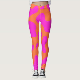 Cow Neon Rosa Orange Vild Animal Mönster Leggings