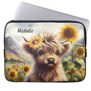 Cow och solblommor med Namn Laptop Fodral