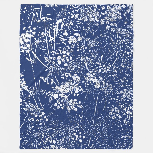 Cow Parsley Cyanotype Stil Fleecefilt (Framsidan)