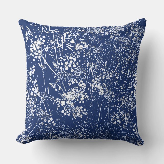 Cow Parsley Cyanotype Stil Kudde (Framsida)