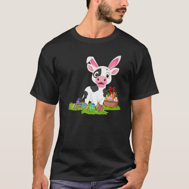 Cow Påskägg Hunting Bunny Cow Påsk Söndag T Shirt (Framsida)