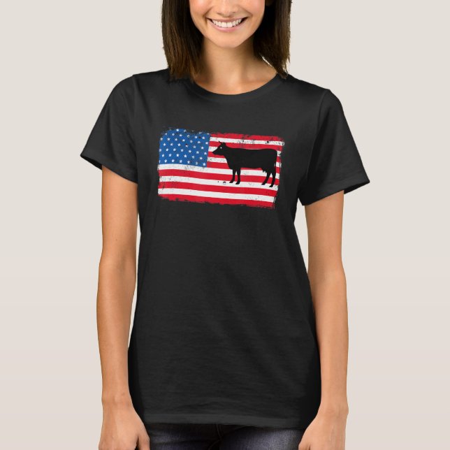Cow Patriotic USA flagga Farm Animal Dairy 4 juli  T Shirt (Framsida)