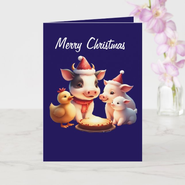 cow, pig, lamb and chicken Folded Greeting Card Kort (Orkide)