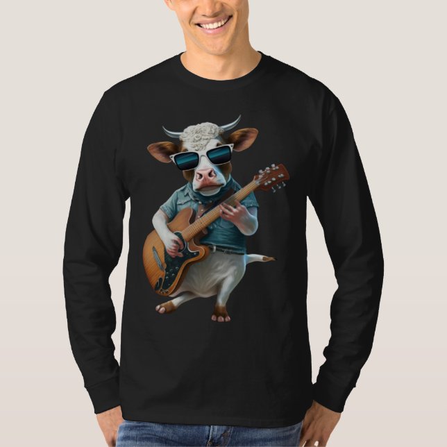 Cow Playing Electric Guitar  Animal Cow  Guitar T Shirt (Framsida)