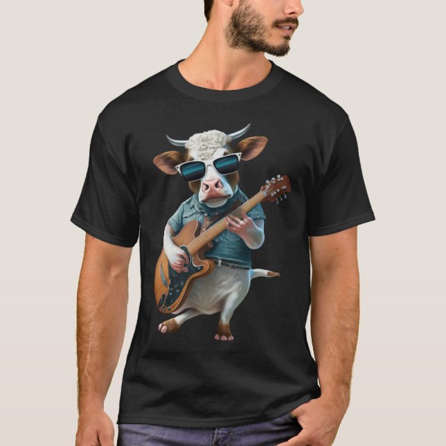 Cow Playing Electric Guitar  Animal Cow  Guitar T Shirt (Framsida)