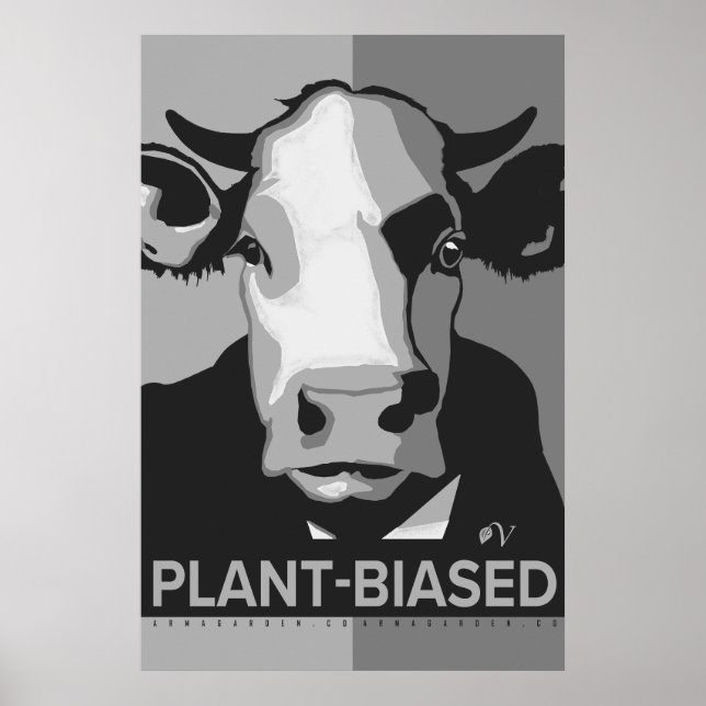 Cow Pop Art Poster in Black & White - Plant-Biased (Framsidan)