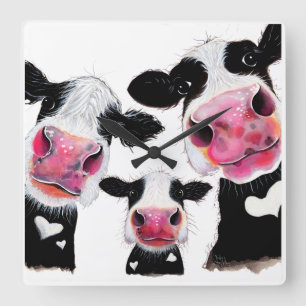 CoW PRiNT, ANiMaL PRiNT " THe NoSeY CoWS " Fyrkantig Klocka