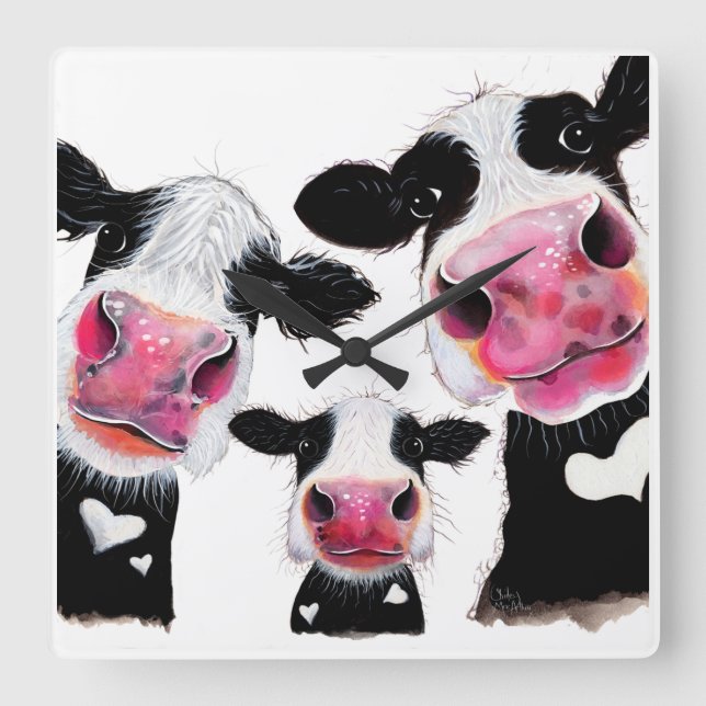 CoW PRiNT, ANiMaL PRiNT " THe NoSeY CoWS " Fyrkantig Klocka (Framsida)