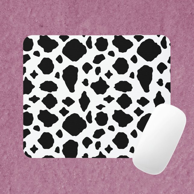 Cow Print Black and White Musmatta (A mouse pad with a black and white cow print pattern.)
