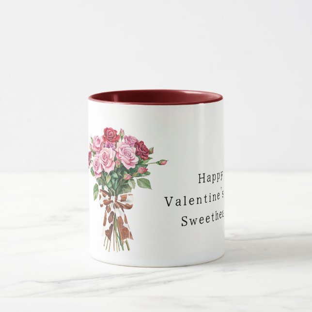Cow Print Bow Pink Red Roses Valentine's Day Mugg (Center)