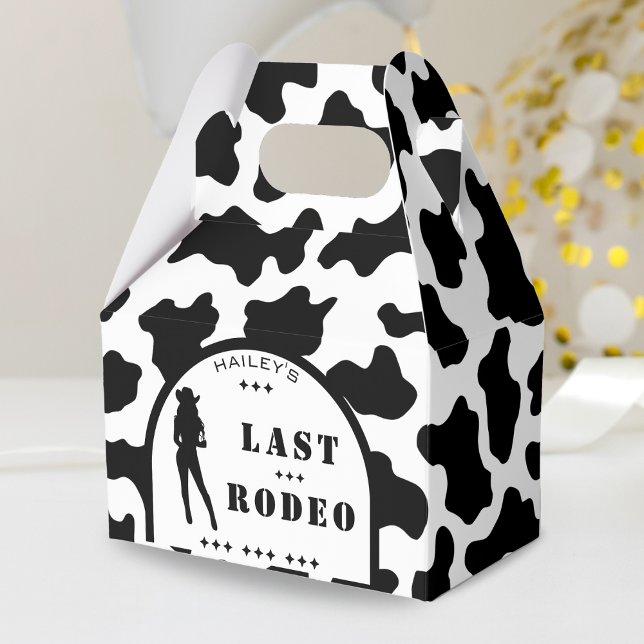 Cow Print Cowgirl Bröllop Bachelorette Party Presentaskar (cow print last rodeo cowgirl wedding bachelorette party favor box)