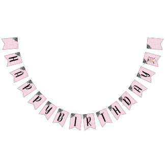 Cow Print Pink Gingham Happy Birthday Banner Vimplar