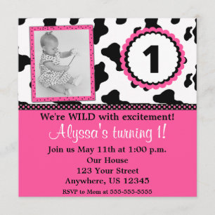Cow Print Rosa Girls Birthday Inbjudan ANY AGE