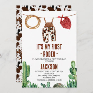 Cow Print Rustic First Rodeo Cowboyc Inbjudningar