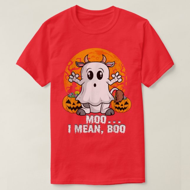 Cow Pumpkin Head Moo I Mean Boo Funny Ghost Hallow T Shirt (Design framsida)