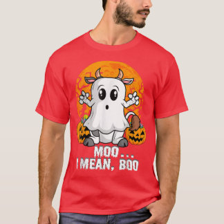 Cow Pumpkin Head Moo I Mean Boo Funny Ghost Hallow T Shirt