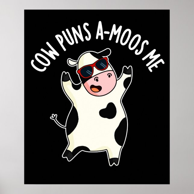 Cow Puns Amoos Me Funny Animal Pun Mörk BG Poster (Framsidan)