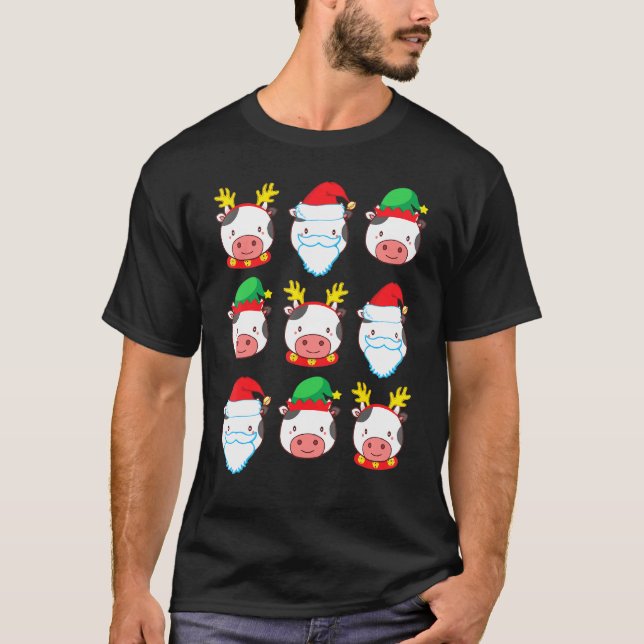 Cow Reindeer Elf Jultomten Costume Merry Christm T Shirt (Framsida)