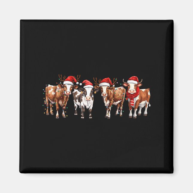 Cow Reindeer Santa Hat Christmas Light Funny Cows  Magnet (Framsidan)