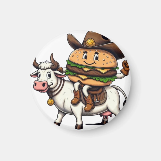 Cow Riding Hamburger Magnet (Framsidan)