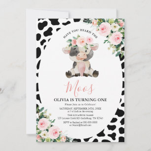 Cow Rosa Blommigt har hört Moos Birthday Inbjudningar