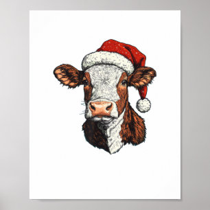 Cow Santa Hat jul Julafton Poster