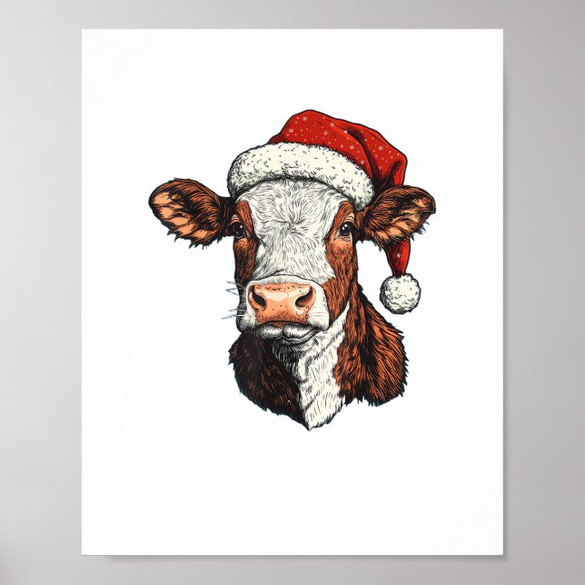 Cow Santa Hat jul Julafton Poster (Framsidan)