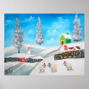 COW SHEEP-målning SNÖ SCENE-målning G Bruce Poster