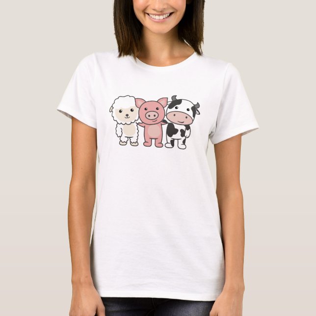Cow Sheep Pig Farm Sweet Animals T Shirt (Framsida)