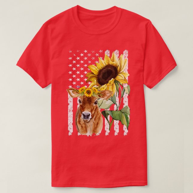 Cow Shirt Cow American Flagga Shirt Cow SunblomCo T Shirt (Design framsida)