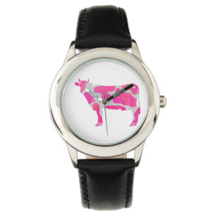 Cow Shock rosa och White Silhouette Armbandsur