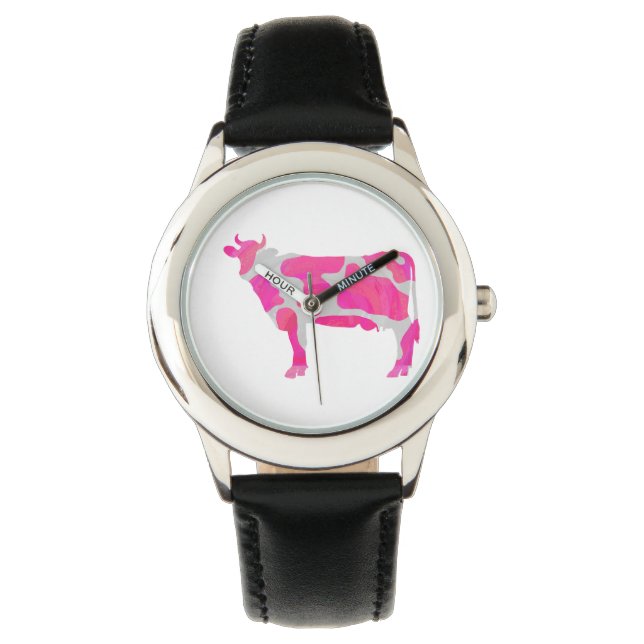 Cow Shock rosa och White Silhouette Armbandsur (Framsida)