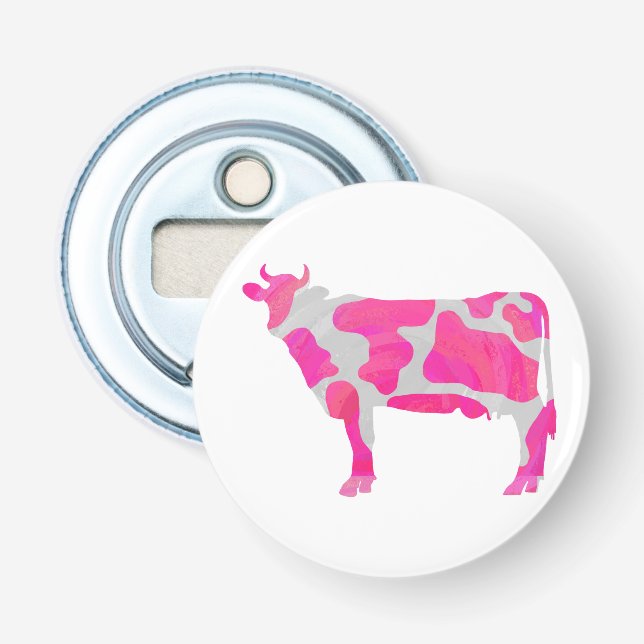 Cow Shock rosa och White Silhouette Flasköppnare (Framsidan)