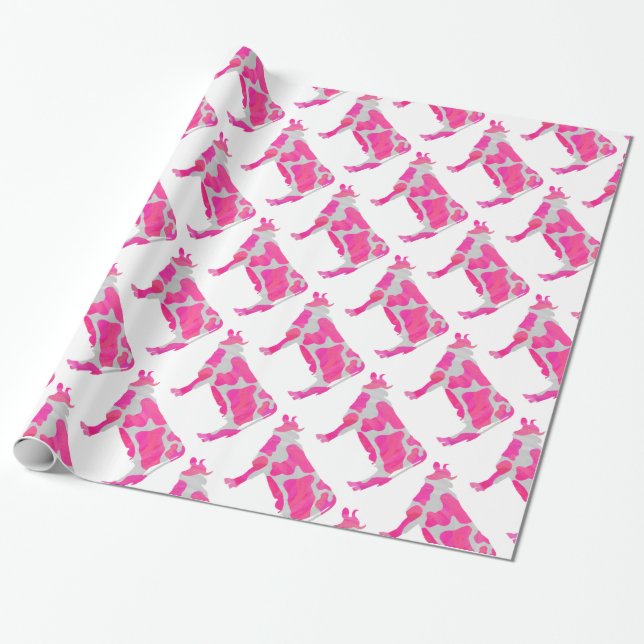 Cow Shock rosa och White Silhouette Presentpapper (Utrullad)