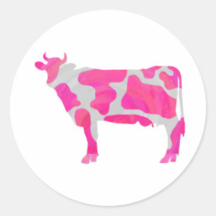 Cow Shock rosa och White Silhouette Runt Klistermärke