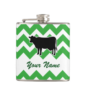 Cow Silhouette med Grönt Chevron Mönster Fickplunta