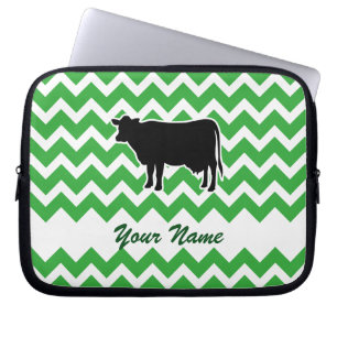 Cow Silhouette med Grönt Chevron Mönster Laptop Fodral