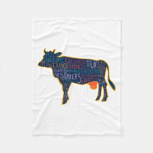Cow Silhouette Tygraphy Phrases Heifer Fun Chris  Fleecefilt (Framsidan)