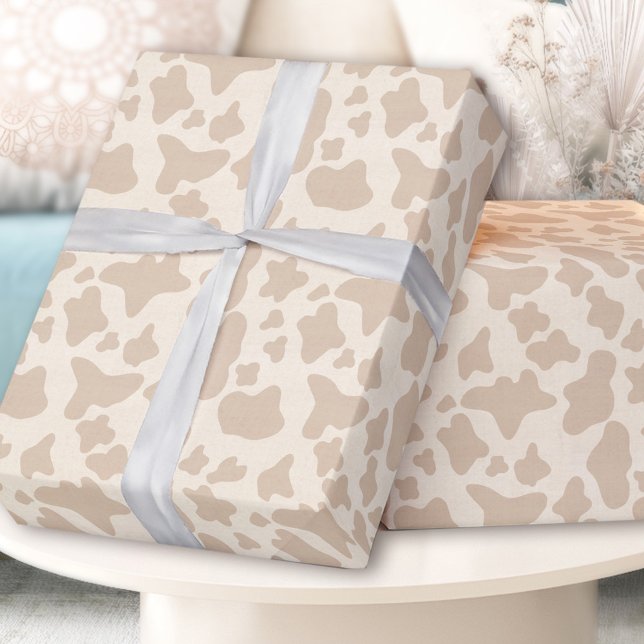 Cow Skin Mönster Beige Western Rodeo Boy Birthday Presentpapper (Cow Skin Pattern Beige Western Rodeo Boy Birthday Wrapping Paper)